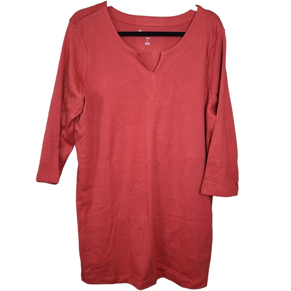 NEW Roaman's Size 18-20 Rust Orange V-Notch Neckline Relaxed-Fit Tunic Blouse